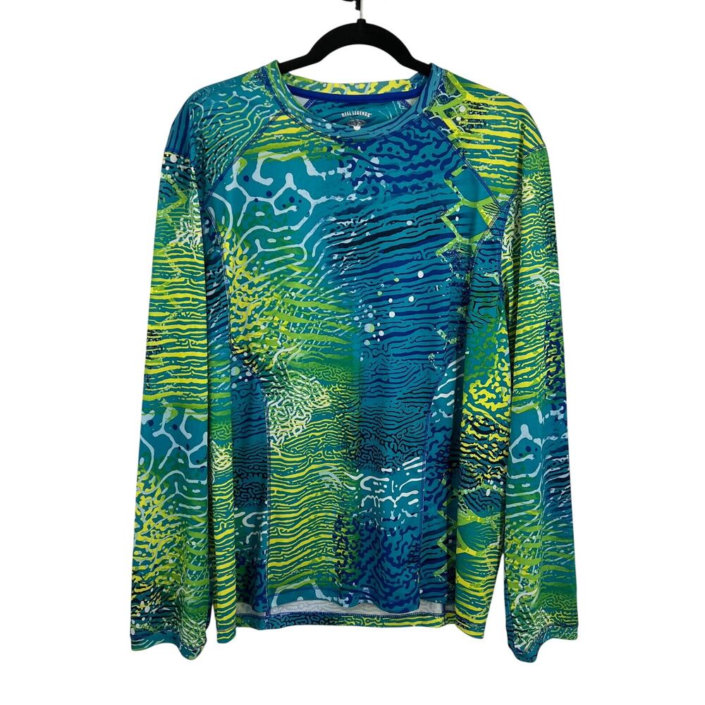 Reel Legends Freeline Long Sleeve Green Blue‎ Sun Fishing Boating Men's Medium